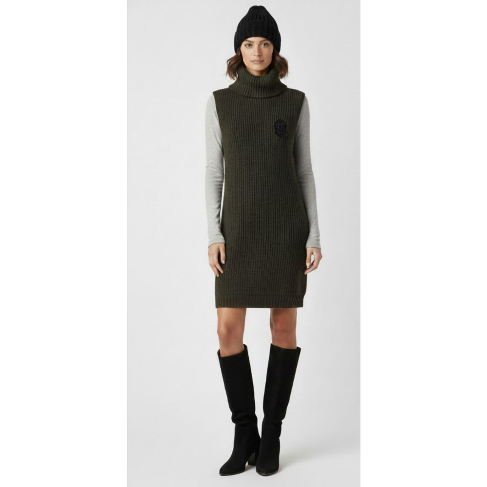 HEADRUSH Green Sleeveless Turtleneck Sweater Dress L